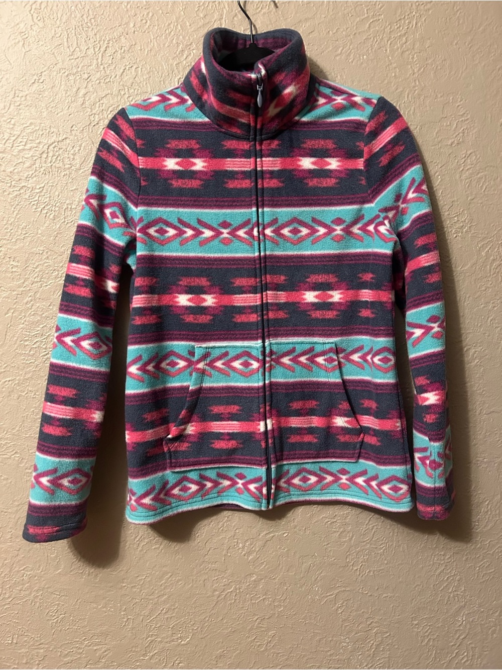 Sonoma Aztec Print Teddy Fleece Jacket in Pink & Teal